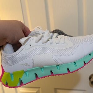Reebok White Sneakers with Mint, Neon Yellow & Pink Trim